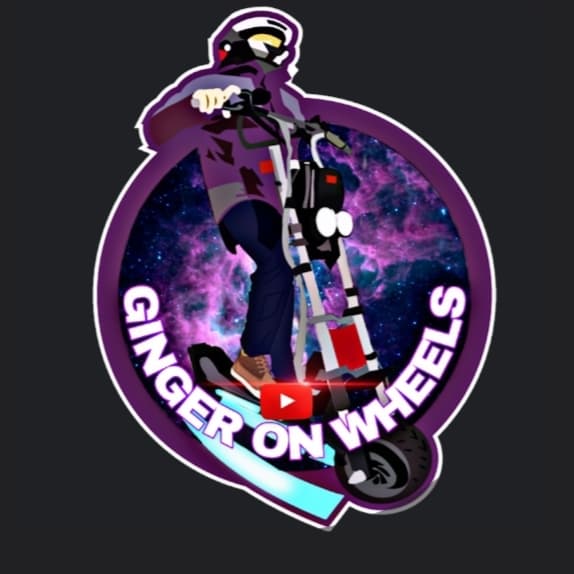 cosmic logo for youtube channel standing on scooter